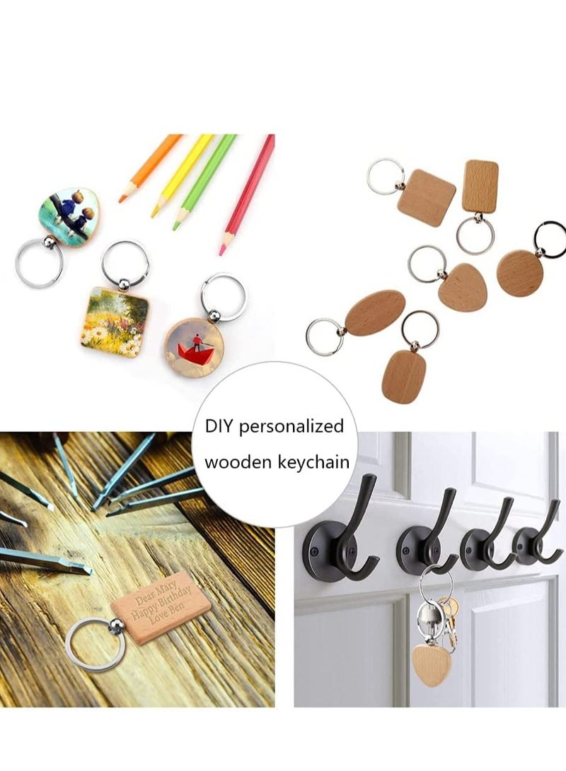 Excefore 12 Pcs Wood Keychain with Metal Key Ring DIY Blank Wooden Chain Tags Personalized Keychains Vintage Creative Pendant for Car Ornament - Image 4