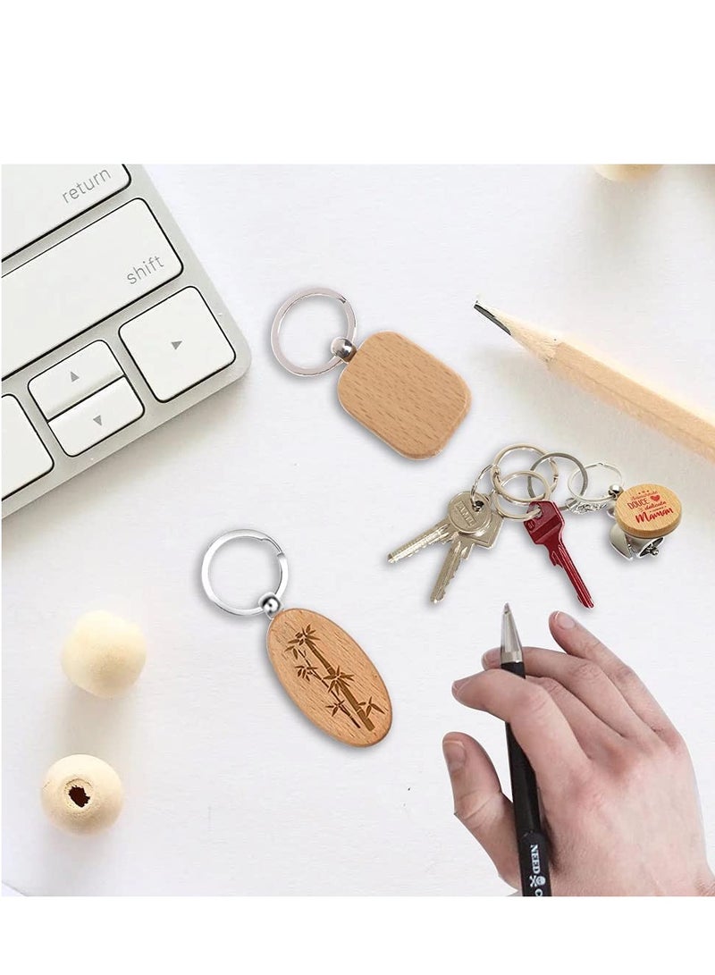 Excefore 12 Pcs Wood Keychain with Metal Key Ring DIY Blank Wooden Chain Tags Personalized Keychains Vintage Creative Pendant for Car Ornament - Image 2