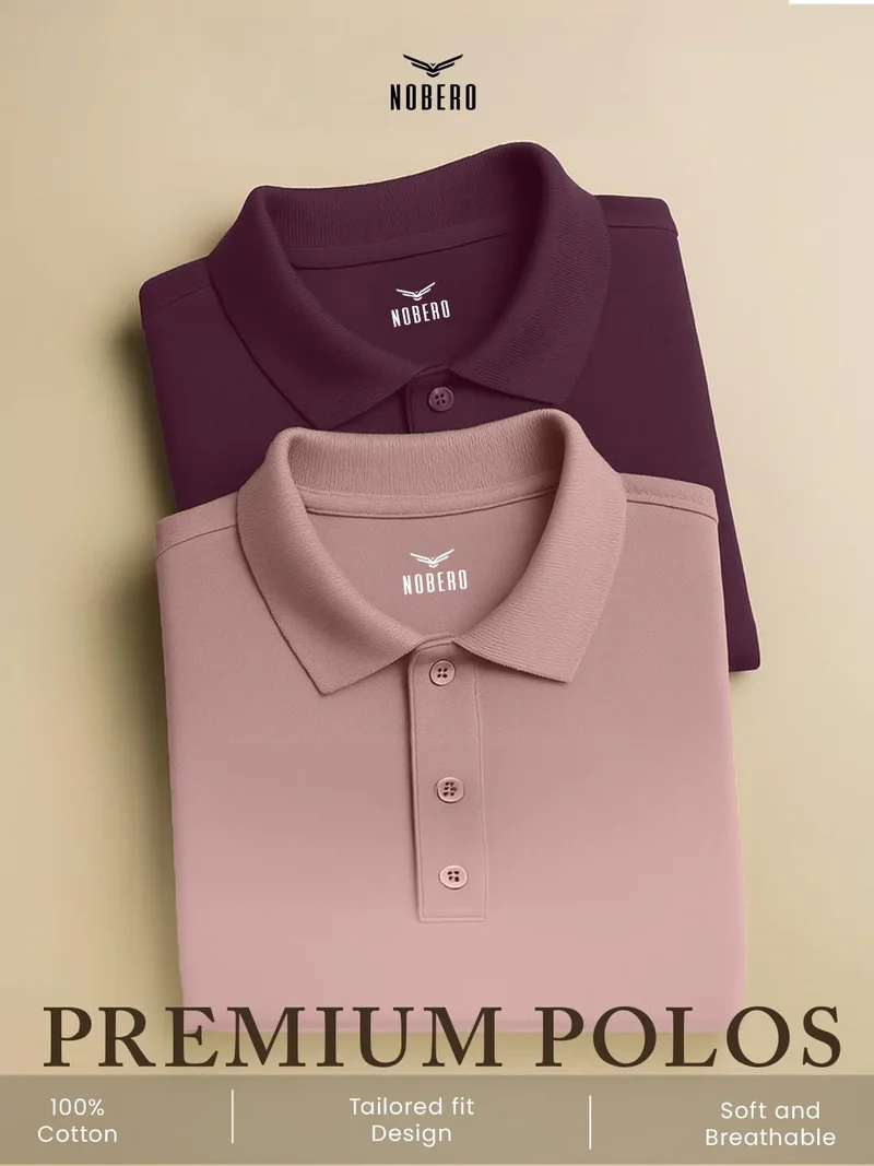NOBERO Men's Cotton Solid Regular Fit Polo Shirt