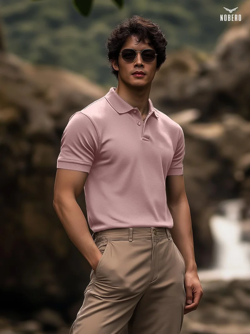 NOBERO Men's Cotton Solid Regular Fit Polo Shirt