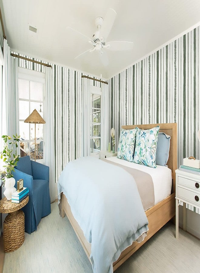 Timeet Peel and Stick Wallpaper Dark Green and White Stripes Wallpaper 17.3"×78.7" Line Stripe Contact Paper Removable Self Adhesive Wallpaper for Bedroom Bathroom Decor - Image 2