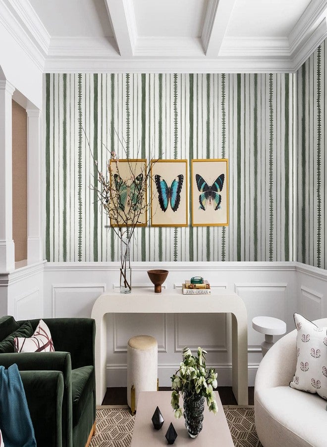Timeet Peel and Stick Wallpaper Dark Green and White Stripes Wallpaper 17.3"×78.7" Line Stripe Contact Paper Removable Self Adhesive Wallpaper for Bedroom Bathroom Decor - Image 5