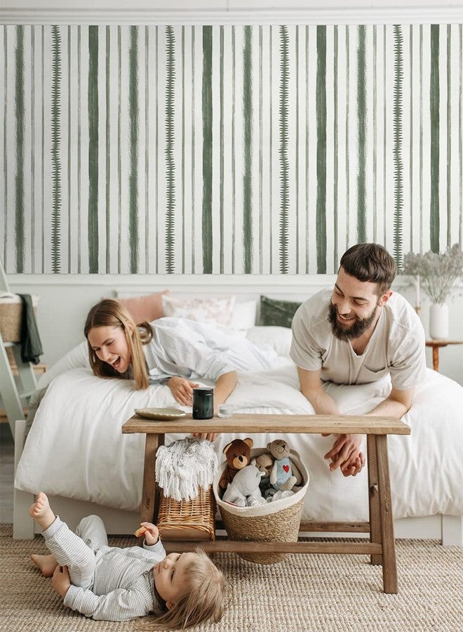 Timeet Peel and Stick Wallpaper Dark Green and White Stripes Wallpaper 17.3"×78.7" Line Stripe Contact Paper Removable Self Adhesive Wallpaper for Bedroom Bathroom Decor - Image 3