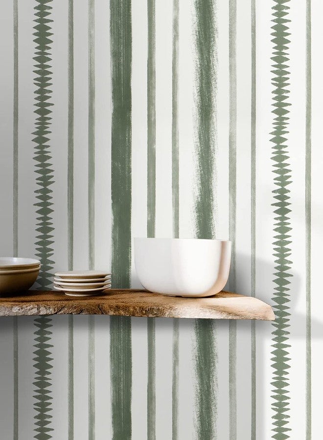 Timeet Peel and Stick Wallpaper Dark Green and White Stripes Wallpaper 17.3"×78.7" Line Stripe Contact Paper Removable Self Adhesive Wallpaper for Bedroom Bathroom Decor - Image 1