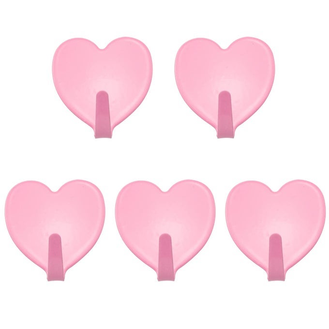 5PCS 40X45MM STAINLESS STEEL HEARTSHAPED HOOK HEART SHAPED MULTIFUNCTIONAL SELF ADHESIVE DOOR HOOK COAT HOOKS WALL MOUNTED COAT RACK CLOSET HOOKS NORDIC PINK