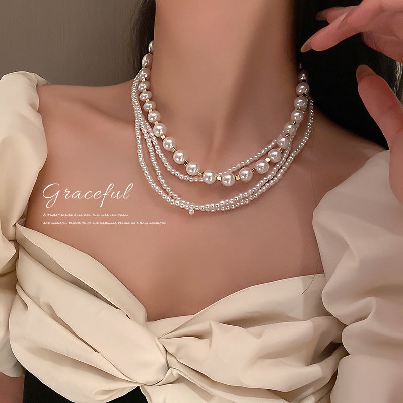 Multi-Layer Baroque Pearl Choker Vintage Luxury Necklace for Women 4-multilayer pearl necklace imitation 