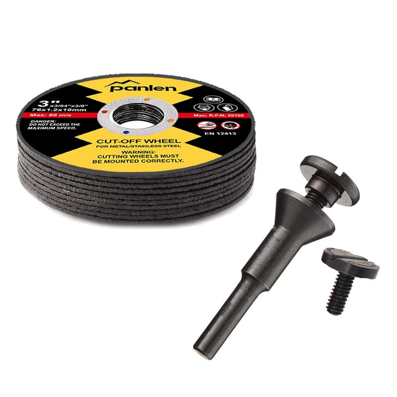 panlen 3inch 10 Pack Die Grinder Cutting Disc and Mounting Mandrel Kit 1/4" 3/8" Arbor - Image 1