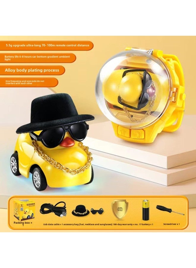 Internet Celebrous Watch Remote Control Car Electric Mini Car Social Children Boys And Girls Friends Toy Gift-Specifications:[5.5G Alloy Upgrade With Light] Small Yellow Duck Sunglasses Hat  - Image 1