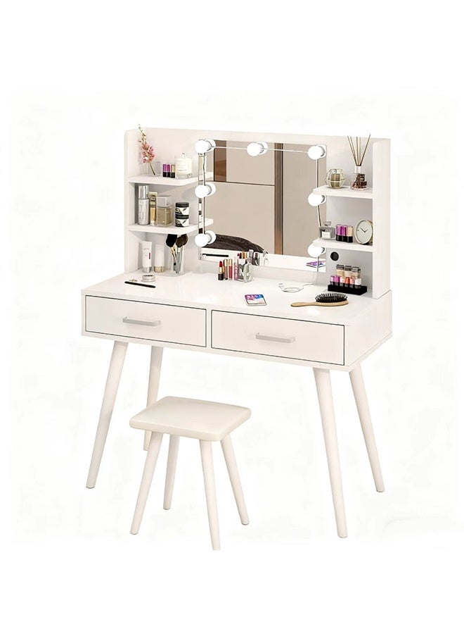 JCB CHIC Vanity Desk with Mirror and Stool,Makeup Vanity Table with Storage Shelves and 2 Drawers,Dressing Table with Mirror and Cosmetic Storage 100×40×135CM - Image 1