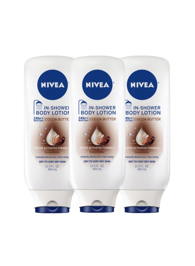 Nivea Body Cocoa Butter In Shower Lotion, Lotion for Dry Skin, 13.5 Fl Oz (Pack of 3) - Image 1