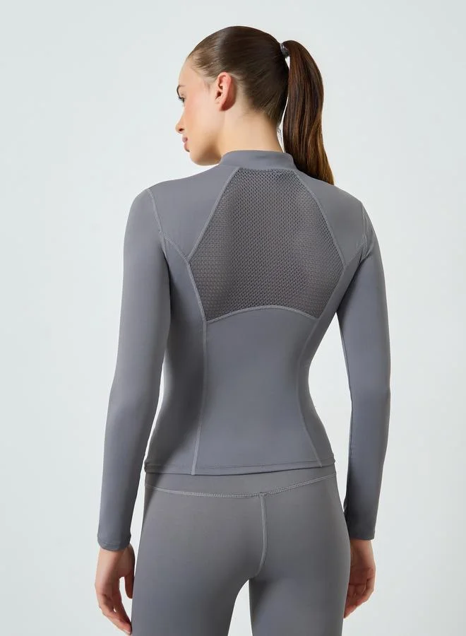 Styli Active  Stitch Detail Half Zip Up Long Sleeves Top for Women | Best Price UAE