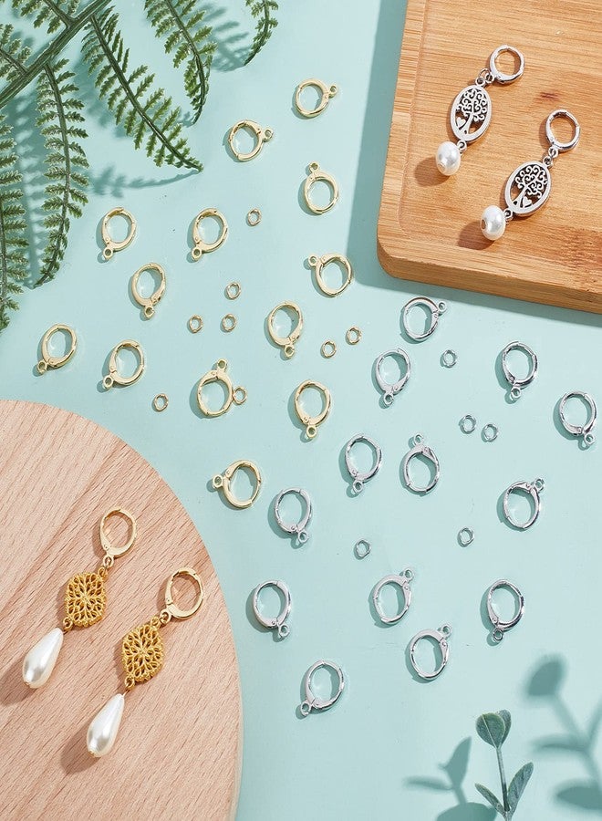 CREATCABIN 1 صندوق 48 قطعة خطافات دائرية مع رافعة 18K مطلية بالذهب الحقيقي من الفولاذ المقاوم للصدأ مع سلك أذن فرنسي نحاسي مع حلقة مفتوحة لتصميم أقراط دائرية للرجال والنساء (ذهبي وفضي) - Image 5