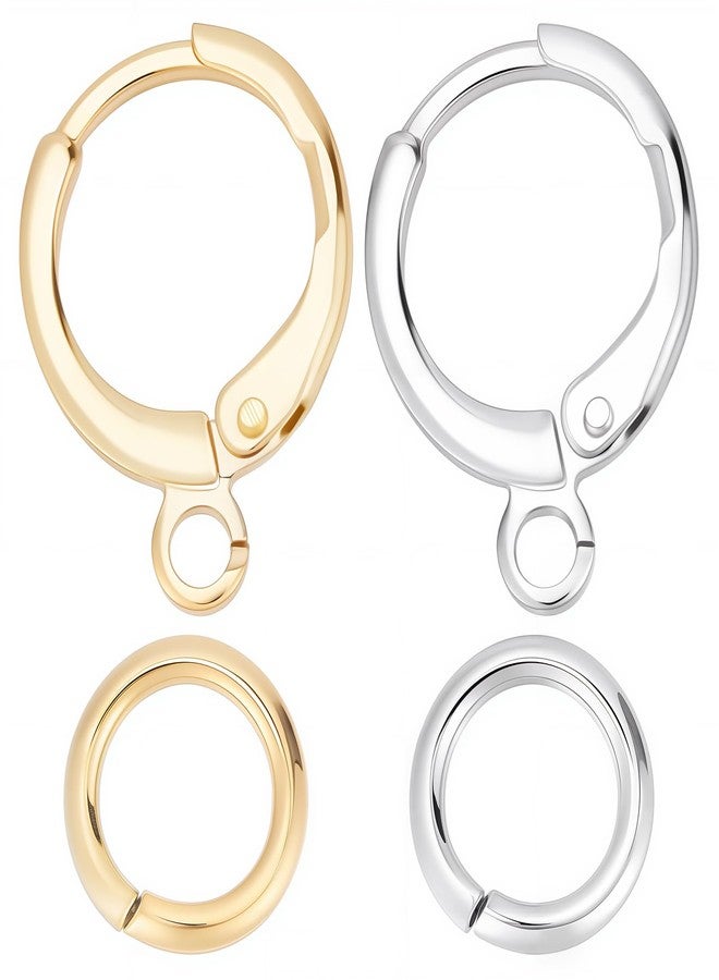 CREATCABIN 1 صندوق 48 قطعة خطافات دائرية مع رافعة 18K مطلية بالذهب الحقيقي من الفولاذ المقاوم للصدأ مع سلك أذن فرنسي نحاسي مع حلقة مفتوحة لتصميم أقراط دائرية للرجال والنساء (ذهبي وفضي) - Image 1