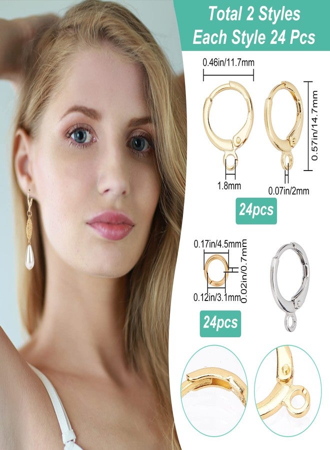 CREATCABIN 1 صندوق 48 قطعة خطافات دائرية مع رافعة 18K مطلية بالذهب الحقيقي من الفولاذ المقاوم للصدأ مع سلك أذن فرنسي نحاسي مع حلقة مفتوحة لتصميم أقراط دائرية للرجال والنساء (ذهبي وفضي) - Image 2