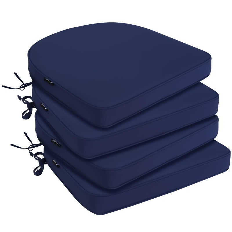 Favoyard Outdoor Chair Cushions 19x19x2 Set of 4 Waterproof Seat Cushion for Patio Furniture with 3Year Fade Resistant Removable Cover Attach Straps Hidden Zipper Round Corner for Yard Garden