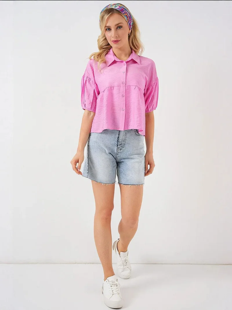 بيغ دارت قميص بأزرار بقصة واسعة وقصة قصيرة وياقة قميص