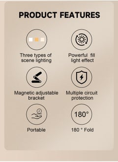 Generic Magnetic Fill Light Mirror with 3 Scene Lighting Modes, Adjustable Magnetic Bracket, 180° Multi-Angle, Type-C Charging, Portable Makeup Mirror with Phone Stand & Powerful Fill Light for Photography, Video & Travel  - Image 2