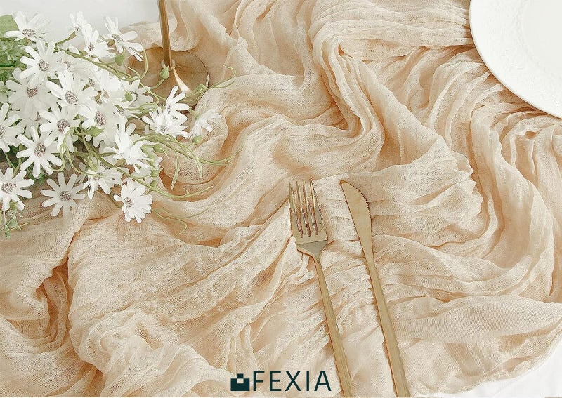 FEXIA Beige Cheesecloth Table Runner 35x120 Inches Ivory Gauze Rustic Boho Spring Easter Table Runner for Engagement Party Decorations Bridal Shower Wedding Party First Communion Centerpiece - Image 3
