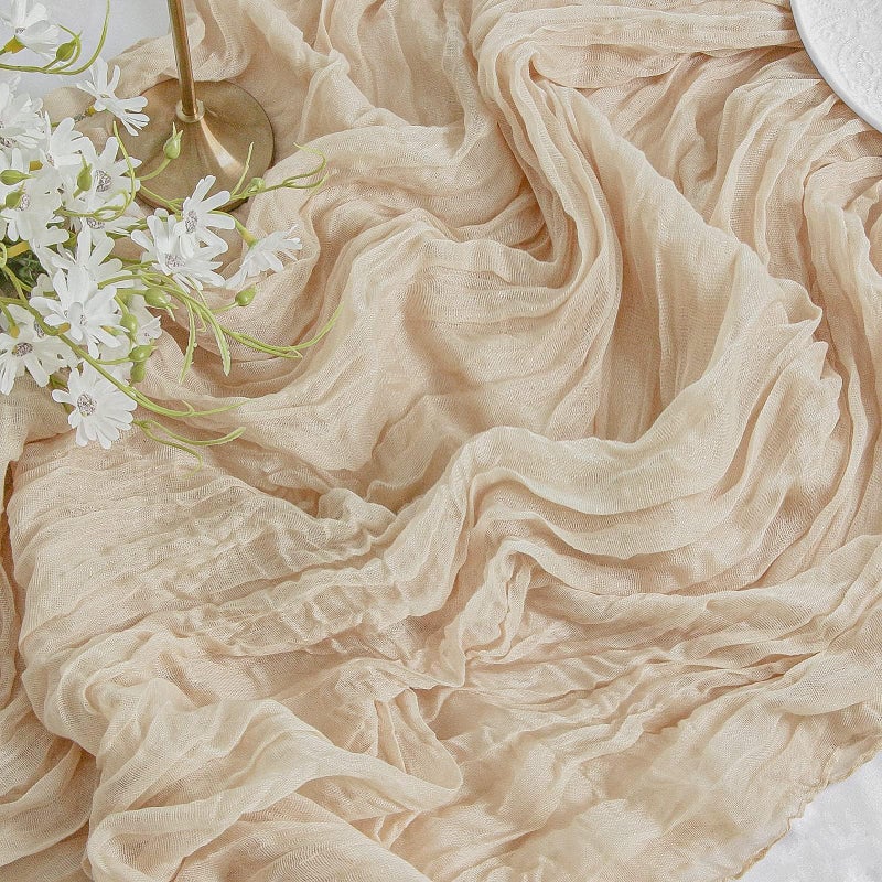 FEXIA Beige Cheesecloth Table Runner 35x120 Inches Ivory Gauze Rustic Boho Spring Easter Table Runner for Engagement Party Decorations Bridal Shower Wedding Party First Communion Centerpiece - Image 1