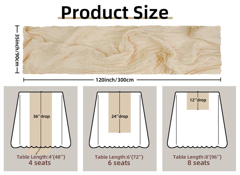 FEXIA Beige Cheesecloth Table Runner 35x120 Inches Ivory Gauze Rustic Boho Spring Easter Table Runner for Engagement Party Decorations Bridal Shower Wedding Party First Communion Centerpiece - Image 2