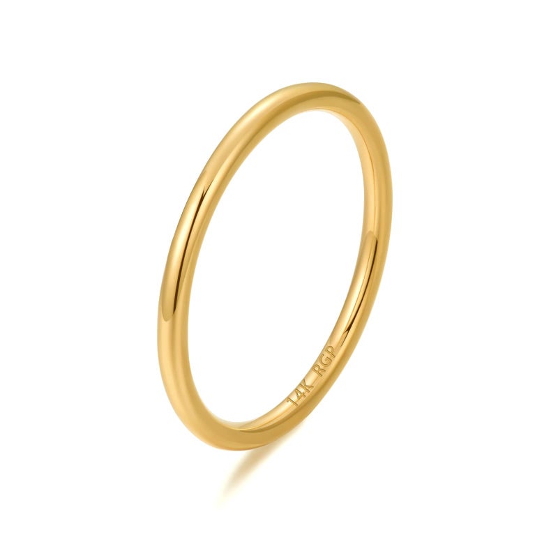 NOKMIT 1PC 1.5mm 14K Gold Plated Rings for Women Thin Gold Ring Dainty Cute Stacking Stackable Thumb Pinky Band Non Tarnish Comfort Fit Size 5 to 10 (8) - Image 1