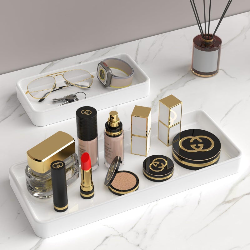 Gurygo 2 Pack 12 "" كونترتوب وصينية الغرور - صينية المطبخ لزجاجات الصابون - صينية الغرور مستطيلة للحمام - صواني الغرور صينية موزع صابون المطبخ الأبيض - Image 4