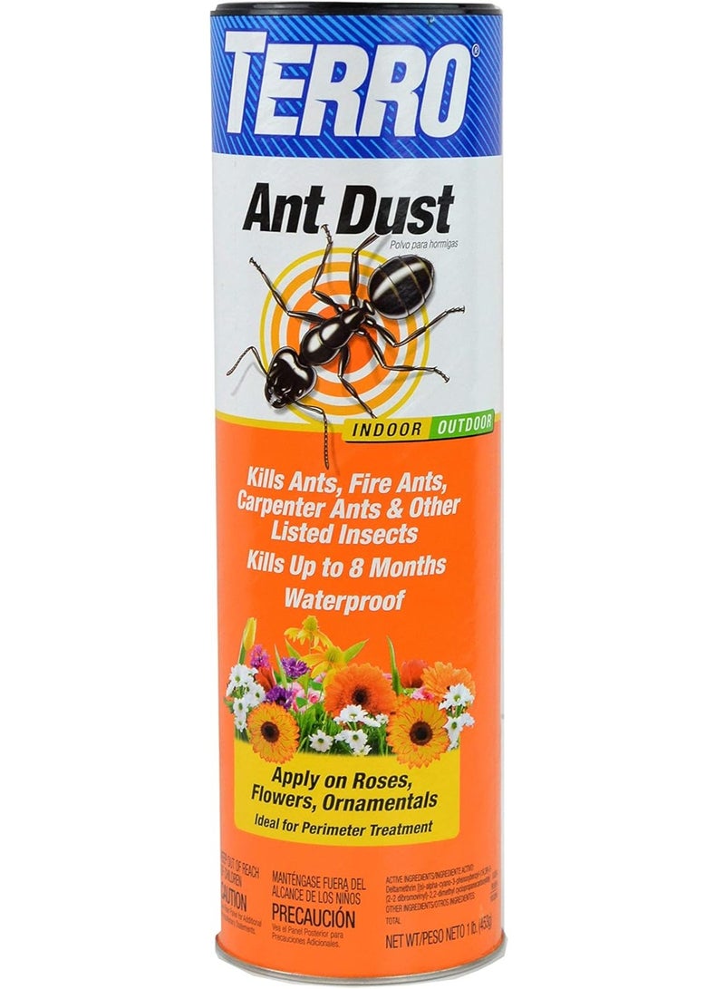 مسحوق غبار النمل TERRO T600 للاستخدام الداخلي والخارجي - يقضي على النمل، ونمل النار، ونمل النجار، والصراصير، والعناكب، والحشرات الأخرى، 1 رطل - Image 1