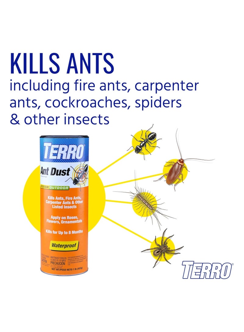 مسحوق غبار النمل TERRO T600 للاستخدام الداخلي والخارجي - يقضي على النمل، ونمل النار، ونمل النجار، والصراصير، والعناكب، والحشرات الأخرى، 1 رطل - Image 2
