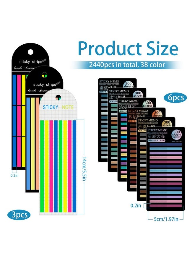 هاوتوكو 2440 قطعة من شريط التمييز الشفاف، شرائط تمييز طويلة قابلة للإزالة لتوضيح الكتب، علامات تبويب شفافة لاصقة من Morandi Neon، علامات صفحات، أعلام فهرس، لوازم مدرسية مكتبية جمالية - Image 2