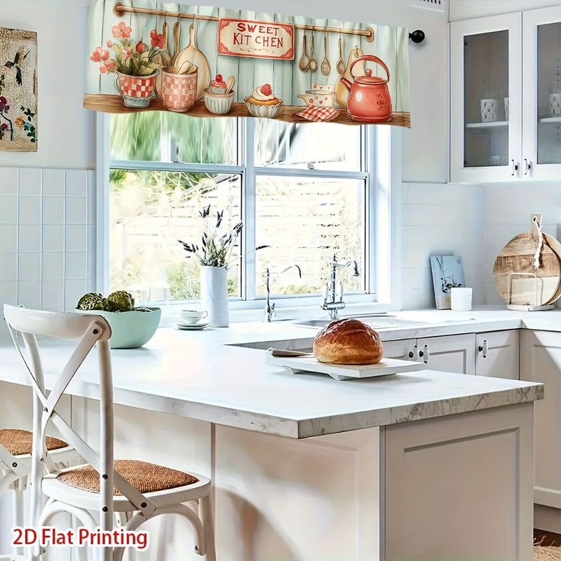 ستارة ديكور المطبخ الكلاسيكية بطول 54 × 17.7 بوصة، طباعة مسطحة ثنائية الأبعاد مع جيب لسهولة التركيب على القضيب، مثالية لغرفة المعيشة وغرفة النوم والمطبخ وغرفة الغسيل. - Image 2