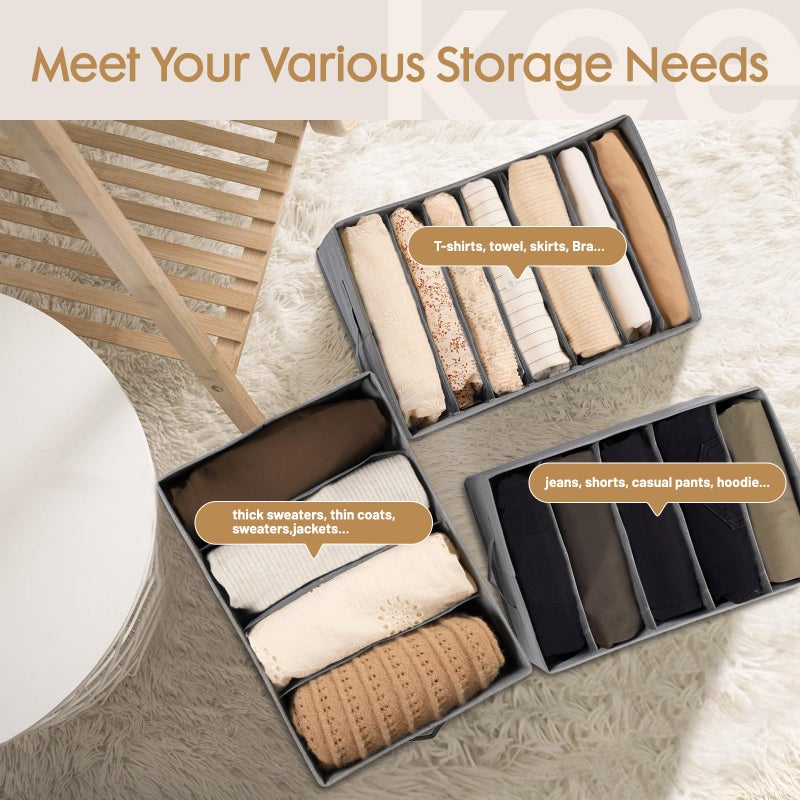 Criusia 6 Pack Large Clothes Organizer  Wardrobe Closet Organizer And Storage With Handles  Foldable Fabric Closet Organizers Dividers For Clothing  Pants  Jeans  Sweater  T-Shirts  Grey - Image 5