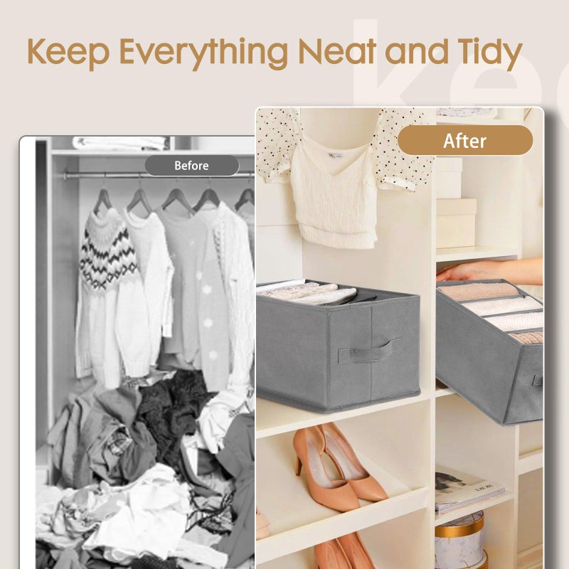 Criusia 6 Pack Large Clothes Organizer  Wardrobe Closet Organizer And Storage With Handles  Foldable Fabric Closet Organizers Dividers For Clothing  Pants  Jeans  Sweater  T-Shirts  Grey - Image 2