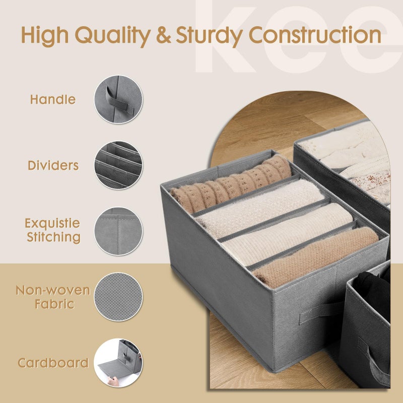 Criusia 6 Pack Large Clothes Organizer  Wardrobe Closet Organizer And Storage With Handles  Foldable Fabric Closet Organizers Dividers For Clothing  Pants  Jeans  Sweater  T-Shirts  Grey - Image 4