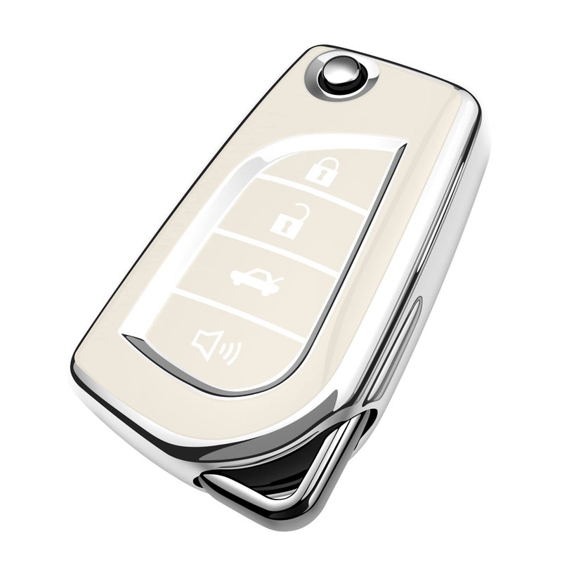 Tukellen for Toyota Key Fob Cover Special Soft TPU Key Case Key Shell Compatible with 2019-2025 RAV4 LE,Corolla SE/LE,2018-2024 Camry SE/LE, Flip Remote Key Shell (White, 4 Buttons)