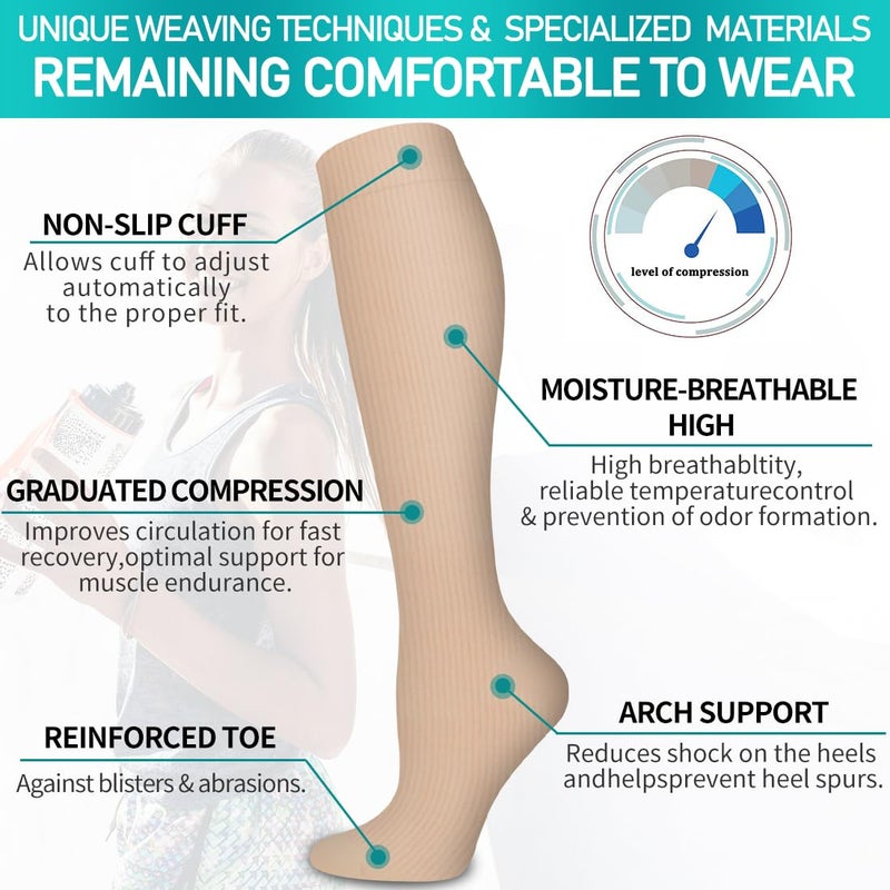 COOLOVER Copper Compression Socks for Women and Men(6 Pairs)-Best Support for Running, Athletic, Nursing, Travel - Image 5