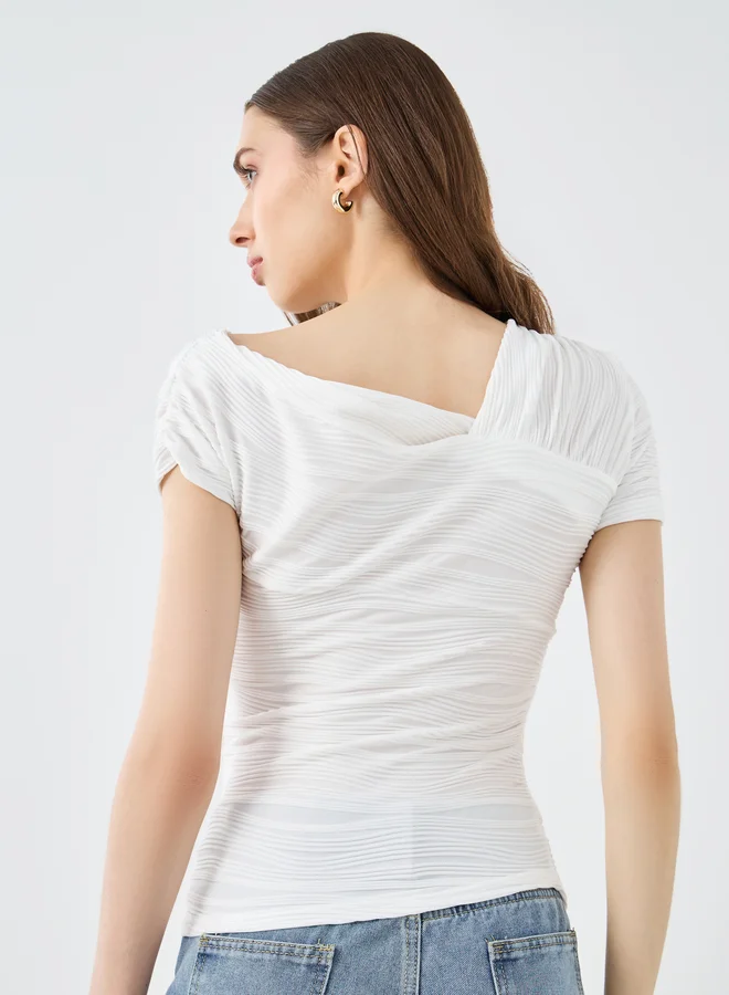 Take Two Take Two Textured Asymmetric Neck Off Knit Top