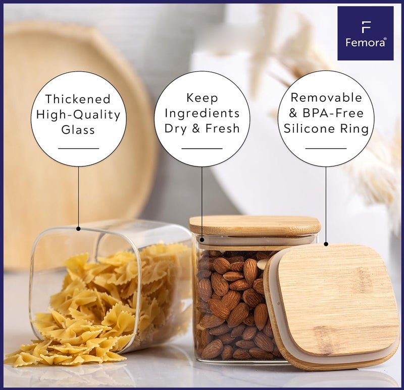 Femora Kitchen Storage Jars Borosilicate Glass Jar with Wooden Lid Air Tight Jar, 1000 ML, Pack of 2,Transparent - Image 3