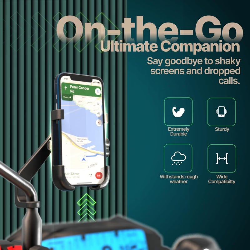 Sounce Universal Bike Mount Phone Holder Metal Body 360 Degree Rotating Handlebar Durable Bike Accessory Lightweight Anti-Scratch Cradle Stand for Bicycle, Motorcycle, Fits All Smartphones (Black) - Image 3