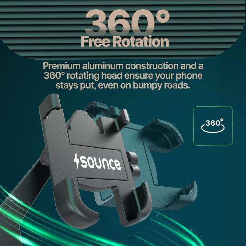 Sounce Universal Bike Mount Phone Holder Metal Body 360 Degree Rotating Handlebar Durable Bike Accessory Lightweight Anti-Scratch Cradle Stand for Bicycle, Motorcycle, Fits All Smartphones (Black) - Image 4