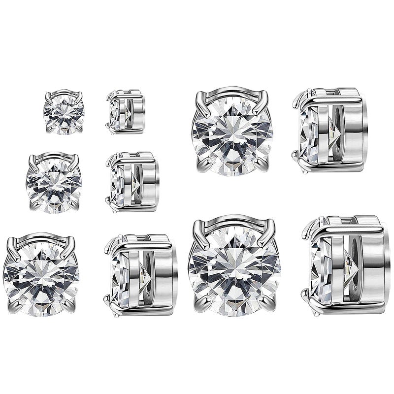 NEWITIN 5 Pairs Stainless Steel Magnetic Stud Earrings for Men Clip on Earring Magnetic Earring Inlaid Cubic Zirconia Unisex Non Piercing Magnet Studs 4 to 8MM Diamond Earrings for Women Men - Image 1