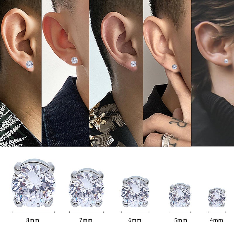 NEWITIN 5 Pairs Stainless Steel Magnetic Stud Earrings for Men Clip on Earring Magnetic Earring Inlaid Cubic Zirconia Unisex Non Piercing Magnet Studs 4 to 8MM Diamond Earrings for Women Men - Image 2