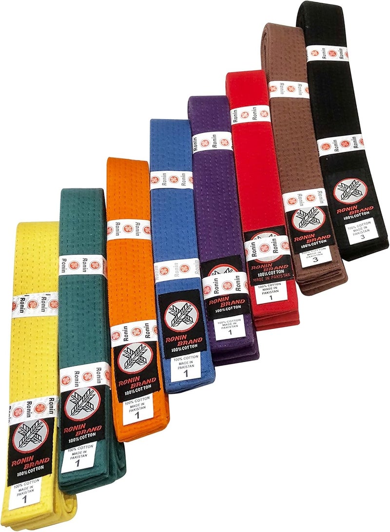 رونين Brand Martial Arts Uniform Solid Colored Rank Belt – Yellow, Green, Orange, Blue, Purple, Red, Brown, u0026 Black - Premium Quality (Black, 3) - Image 2