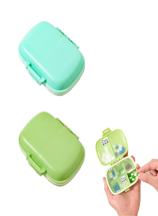 NCGDPZY 2-Pack 8-Compartment Travel Pill Organizer & Daily Pill Box | Leak-Proof Portable Medicine Container with 81 Replaceable Labels | Compact for Home, Office, Travel (Blue & Green) - Image 1