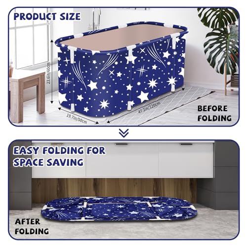 JSQBSECL Portable Foldable Bathtub,Foldable Soaking Bathtub for Adults, Freestanding Bathtubs, Hot Bath Tub, Ice Bath, Family Bathroom SPA Tub 47.2x19.7x21.7inch (Star) - Image 2