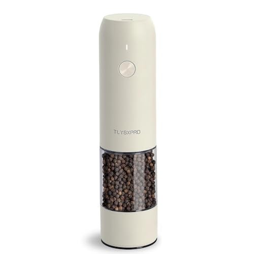 TLYSXPRO Electric Salt and Pepper Grinder USB Rechargeable Automatic Salt and Pepper Shaker Adjustable Coarseness Electric Pepper Mill LED Light Refillable Kitchen Gadget 1Pack Buttercream - Image 1