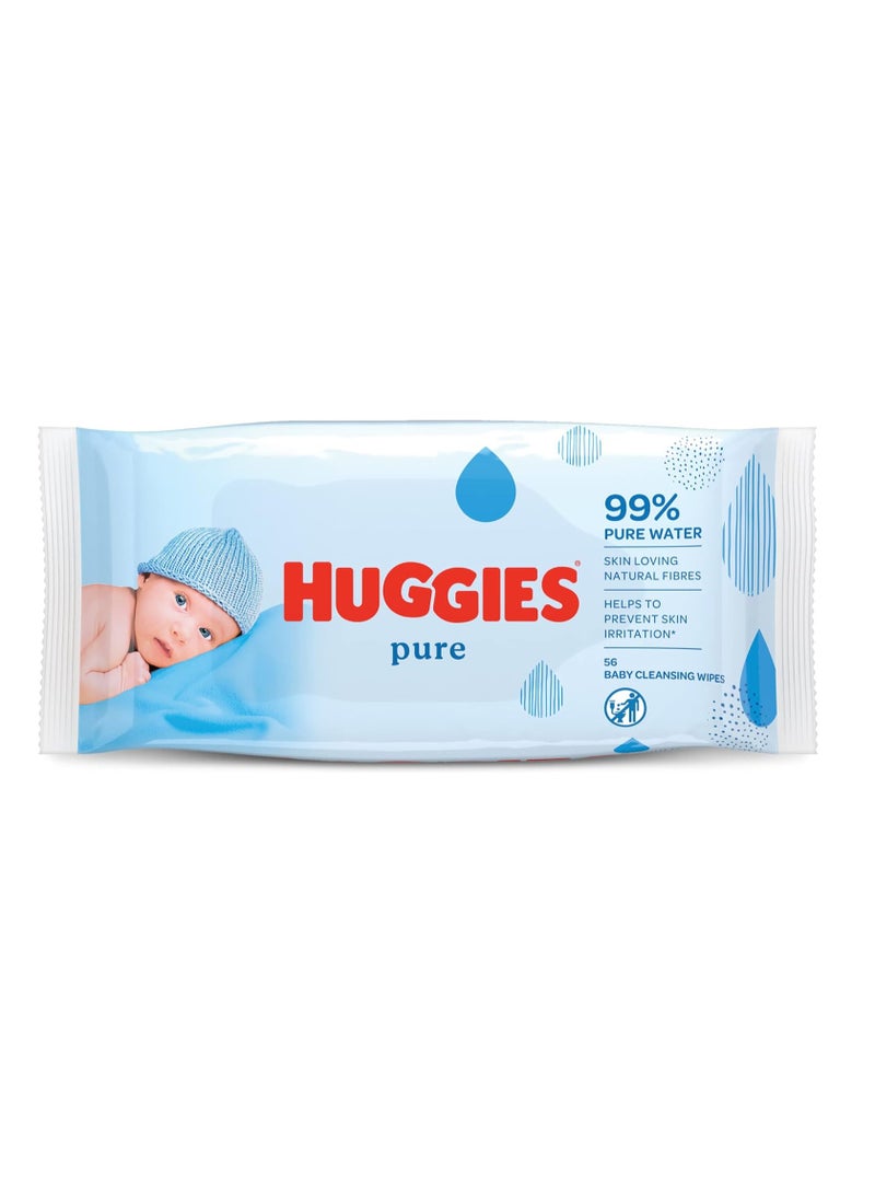 HUGGIES مناديل هاجيز بيور للأطفال، 99% ماء نقي، عبوة واحدة × 56 منديل