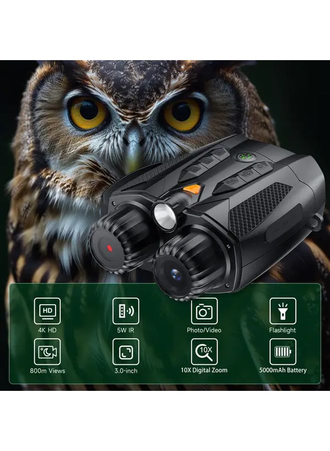 مناظير الرؤية الليلية باللون الأسود بدقة 4K HD، شاشة 3 بوصات، تكبير 10x، بالأشعة تحت الحمراء، قابلة للشحن عبر USB - Image 3