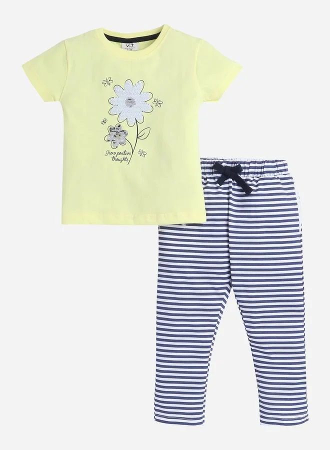 victor and jane Graphic Print T-Shirt and Striped Pyjama Set