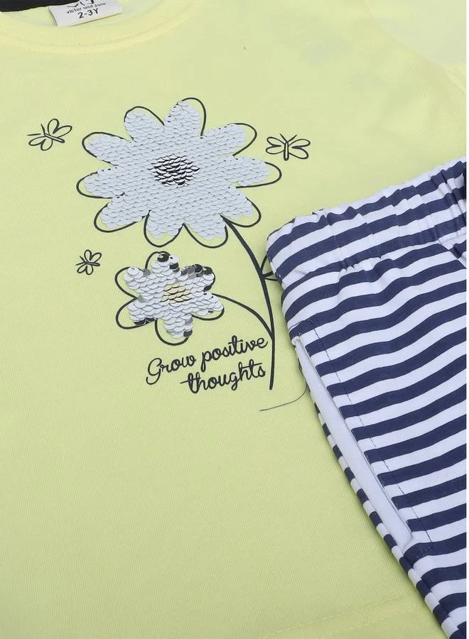 victor and jane Graphic Print T-Shirt and Striped Pyjama Set