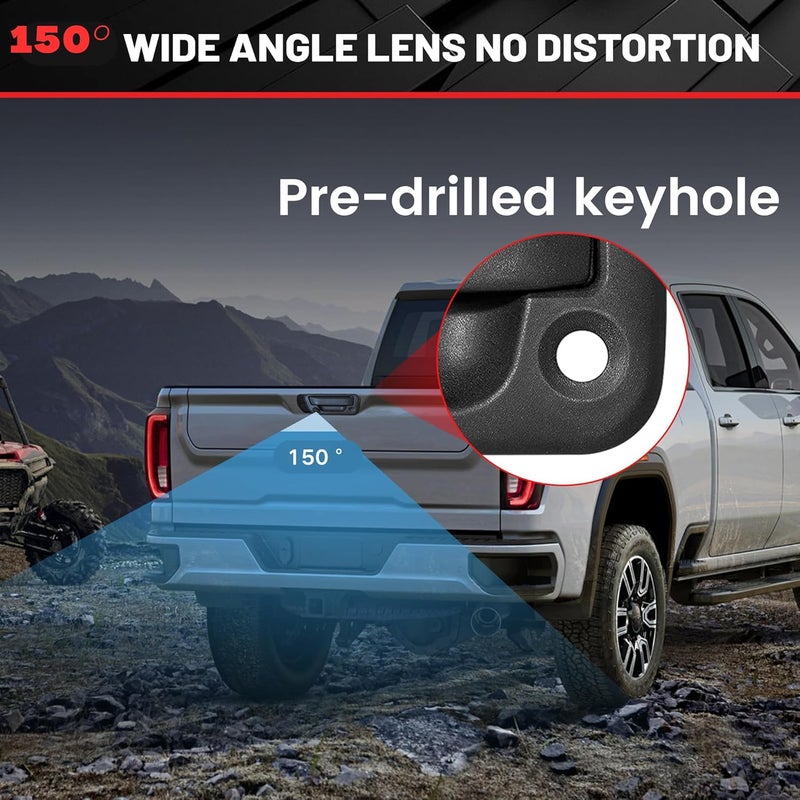 RED WOLF Tailgate Handle W/Reverse Backup Camera Replacement for 2004-2014 Ford F150, 2008-2016 F-250/F-350/F450/F550 Pickup Rear View Parking Camera RCA Connector Wide Angle Optional Guideline - Image 2